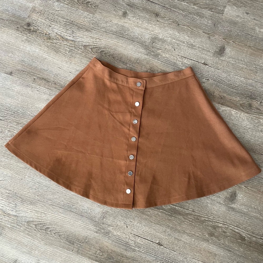 NEW Camel color suede skater skirt with button front